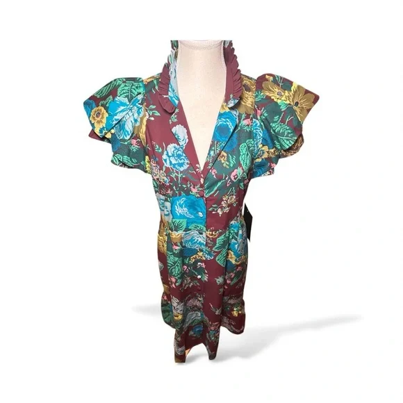 Tuckernuck Alice Verdant Floral Midi Dress NWT Small Oxblood Ruffle Sleeve - Picture 6 of 14